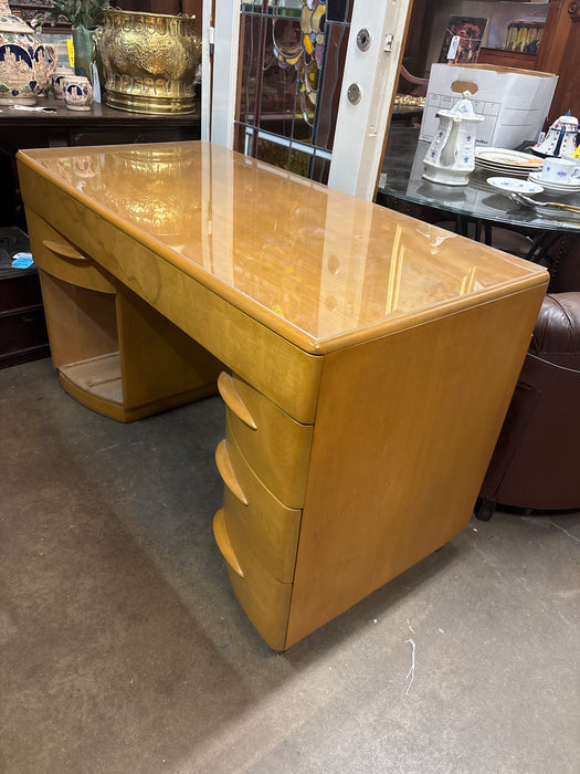 HEYWOOD WAKEFIELD MIDCENTURY MODERN 6 DRAWER MAPLE DESK WITH LUCITE TOP