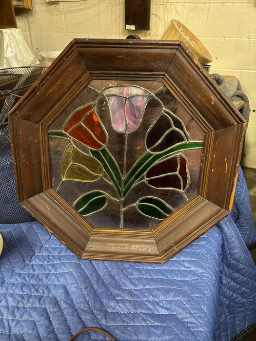 FRAMED TULIP STAINED GLASS WINDOW