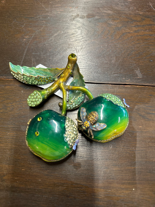 ENAMELED AND JEWELED GREEN CHERRIES