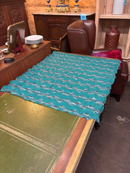 LARGE EARLY 1980S ITALIAN MISSONI FABRIC FROM NEIMAN MARCUS CYAN 1 OF 3