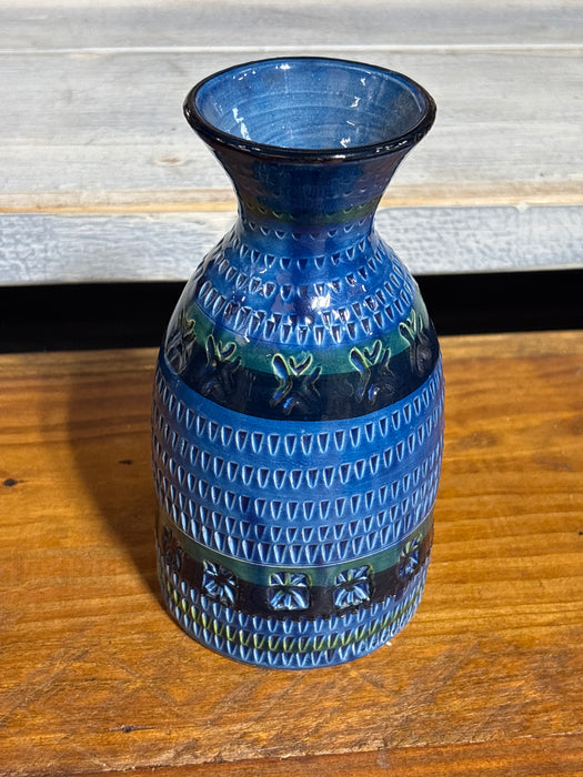 BLUE GREEN AND BLACK POTTERY VASE