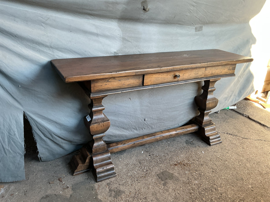 DARK ELM DOUBLE PEDESTAL NARROW TABLE