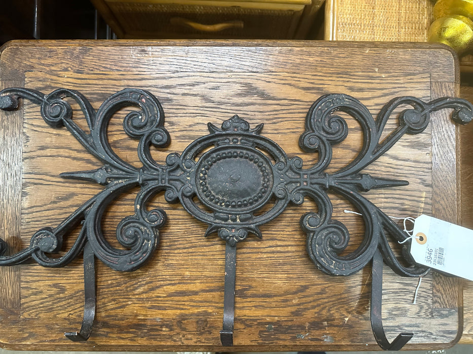 LARGE BLACK METAL WALL COAT RACK