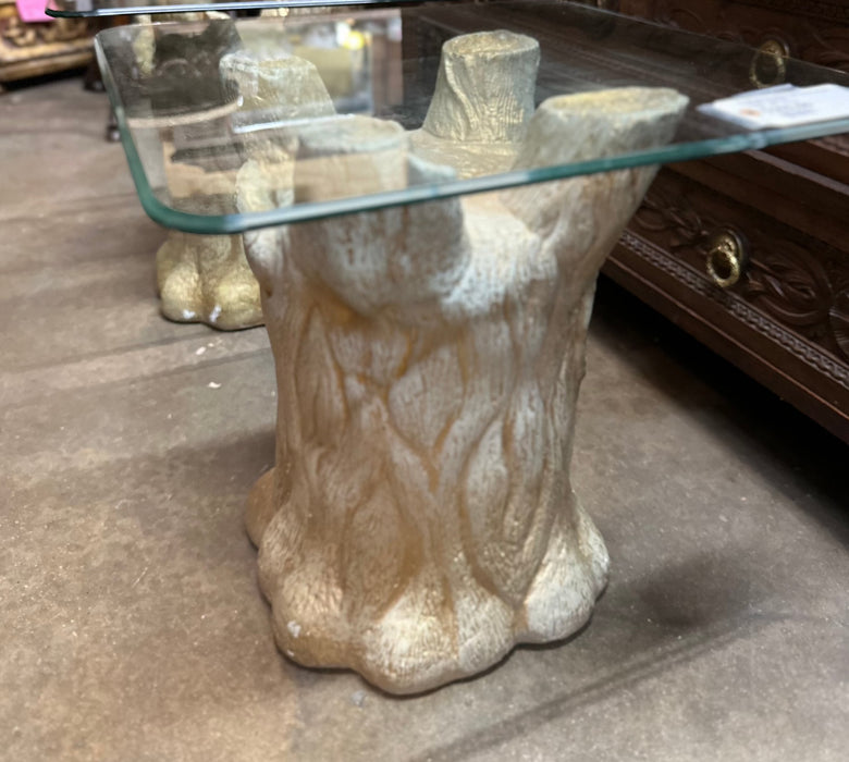 GLASS TOP FAUX BOIS LAMP TABLE