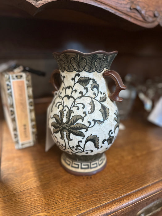 BLACK AND WHITE FLORAL PORCELAIN VASE