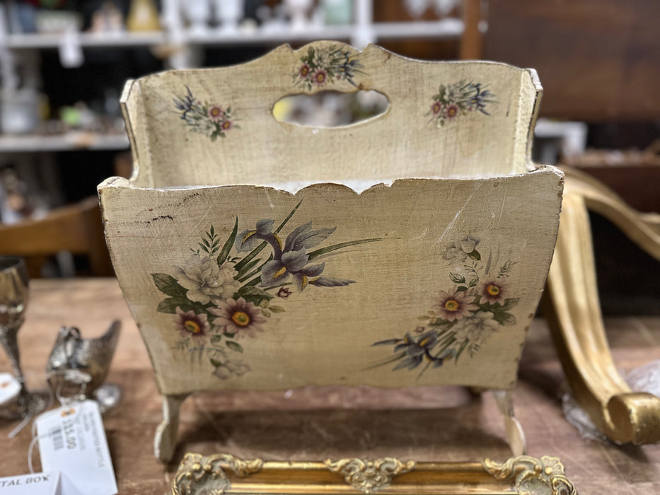 FLORAL PAINTED MAGAZINE HOLDER AS FOUND