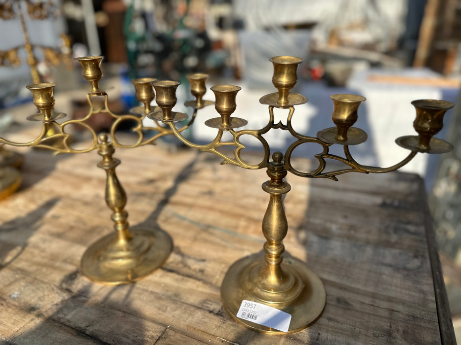 PAIR OF BRASS CANDELABRAS