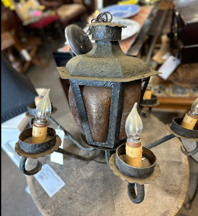 AMBER GLASS IRON CHANDELIER