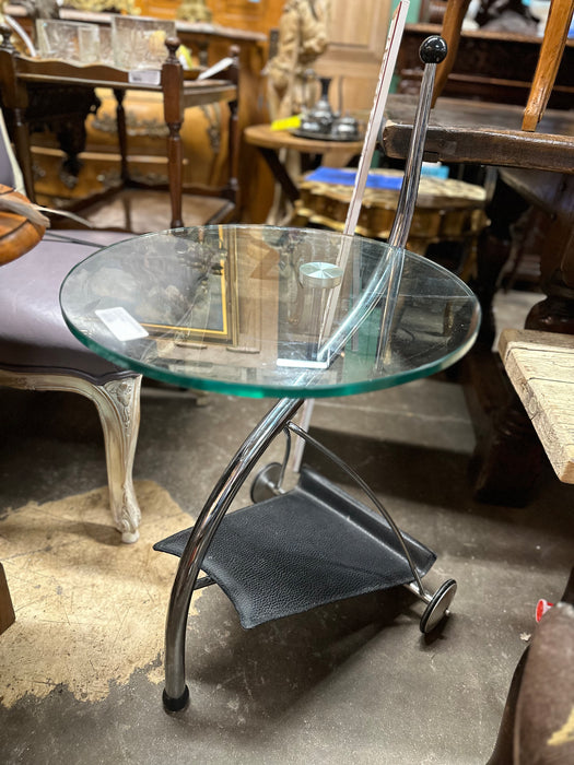 GLASS LEATHER AND CHROME MODERN TABLE