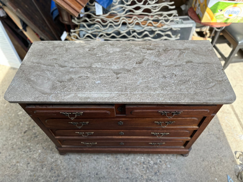 FRENCH MABLE TOP OAK COMMODE