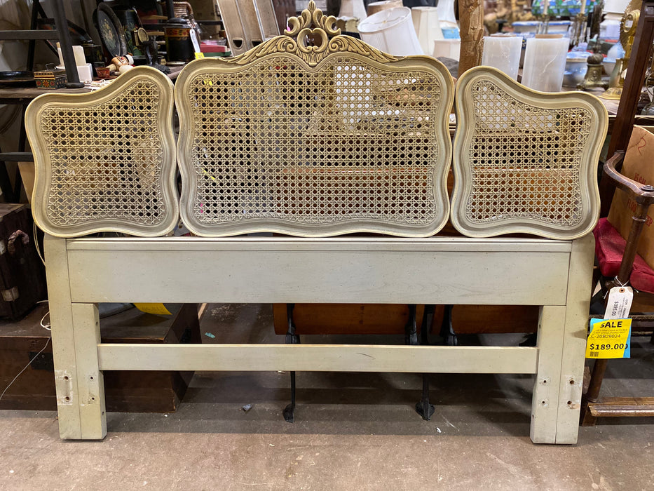 GREEN LOUIS XV STYLE CANED HEADBOARD