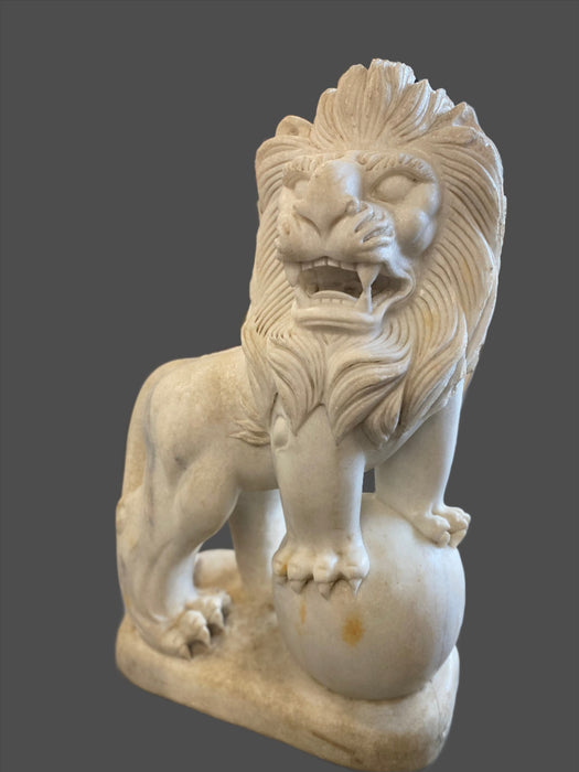PAIR OF LARGE WHITE MARBLE FOO DOGS