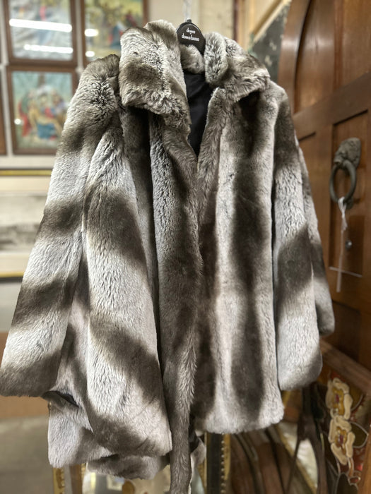 FAUX SILVER AND BLACK FOX COAT