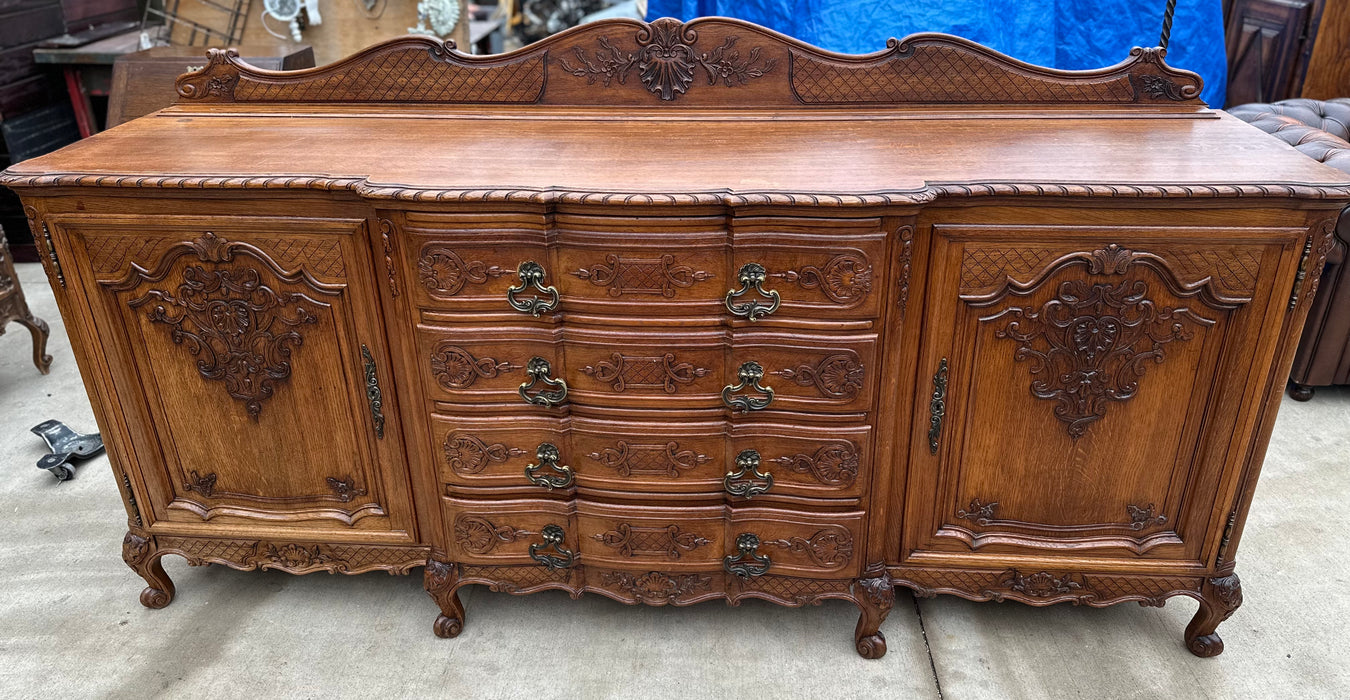 LOUIS XV LARGE OAK CARVED SIDEBOARD WITH CENTER DRAWERS