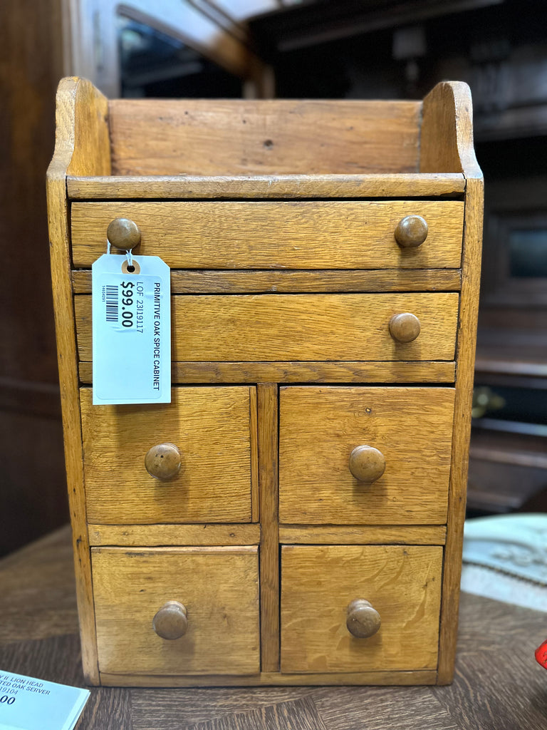 PRIMITIVE OAK SPICE CABINET — Lots of Furniture, image size:768x1024