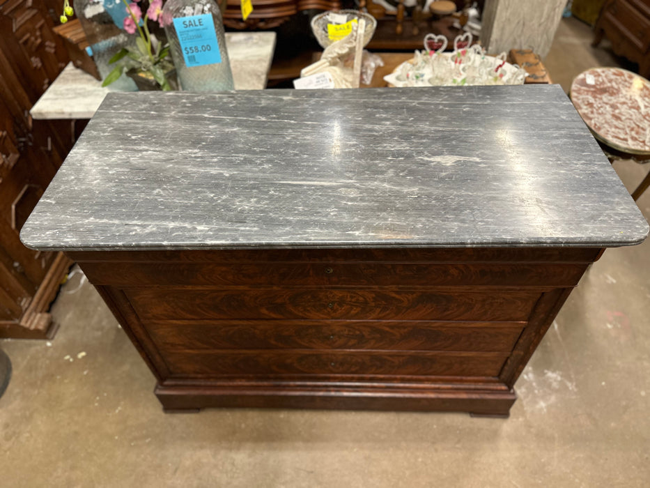LOUIS PHILIPPE GREY MARBLE TOP CHEST WITH PULL OUT DESK