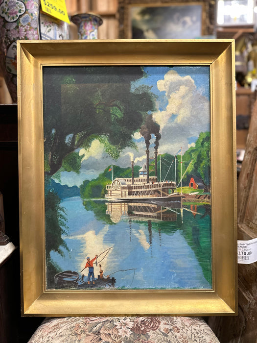 OIL PAINTING OF A RIVERBOAT STEAMER