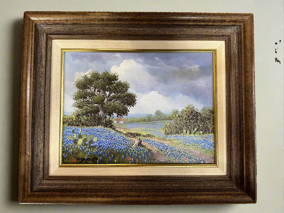 FRAMED BLUE BONNETS LANDSCAPE OIL PAINTING GUY BOTT