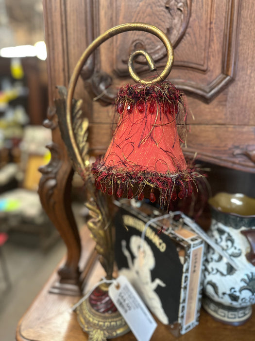 ORNATE GOLD BOUDOIRE LAMP WITH RED SHADE