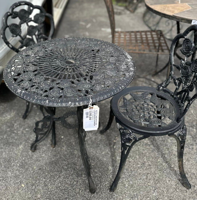 BISTRO TABLE WITH TWO CHAIRS BLACK ALUMINUM