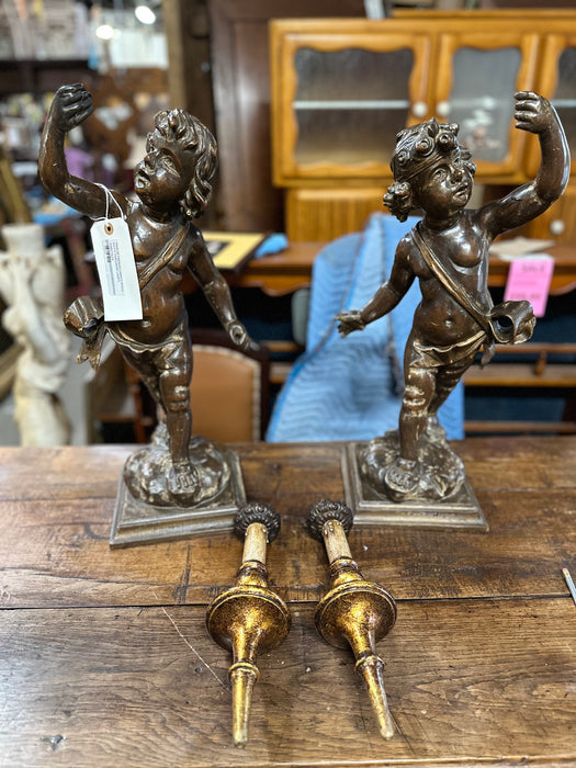 PAIR OF 19TH CENTURY FRENCH CARVED WOOD PUTTI TORCHIERE LAMPS