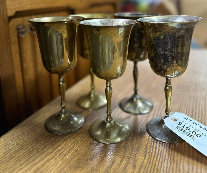 SET OF 5 BRASS GOBLETS