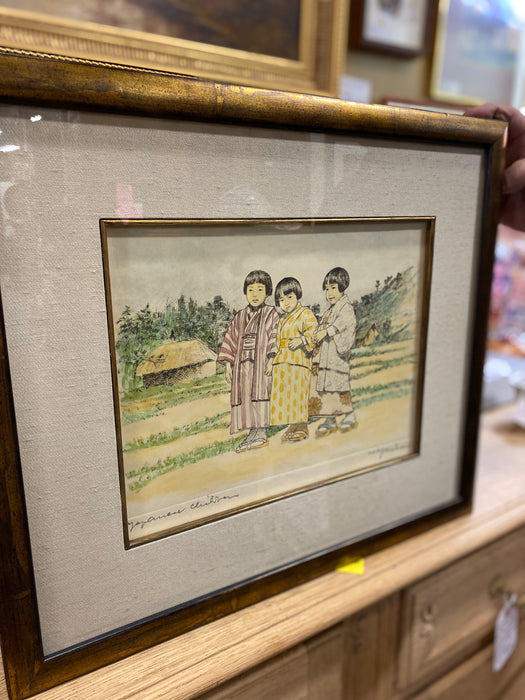 SIGNED LITHOGRAPH WITH 3 JAPANESE CHILDREN