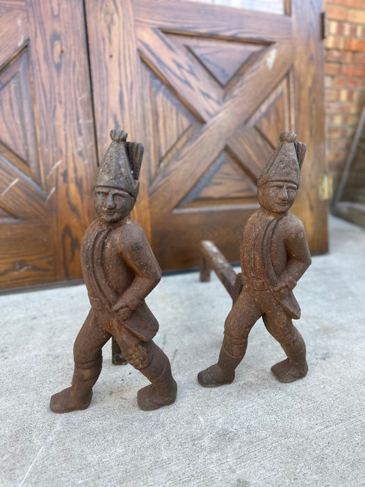 HESSIAN SOLDIER CAST IRON FIGURAL ANDIRONS