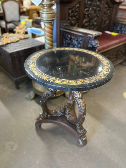 FRENCH STYLE MARBLE CLAD TOP BRASS BOULLE INLAID LAMP TABLE-NOT OLD