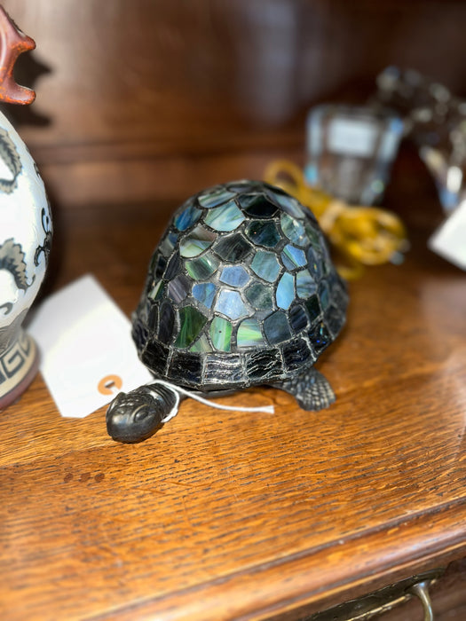 BRONZE AND STAINED GLASS TURTLE LAMP