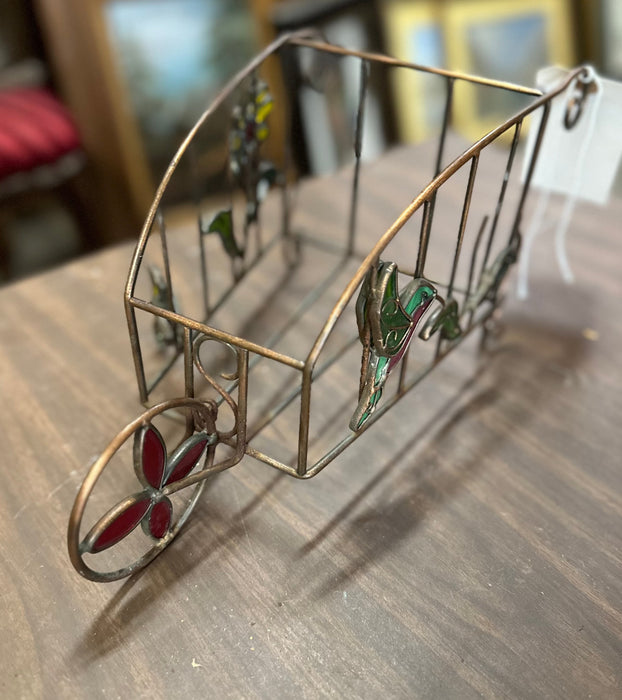 STAINED GLASSWHEEL BARROW PLANT HOLDER