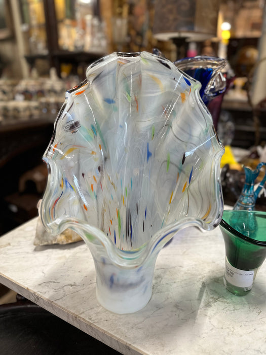 LARGE  MURANO GLASS WHITE CONFETTI VASE