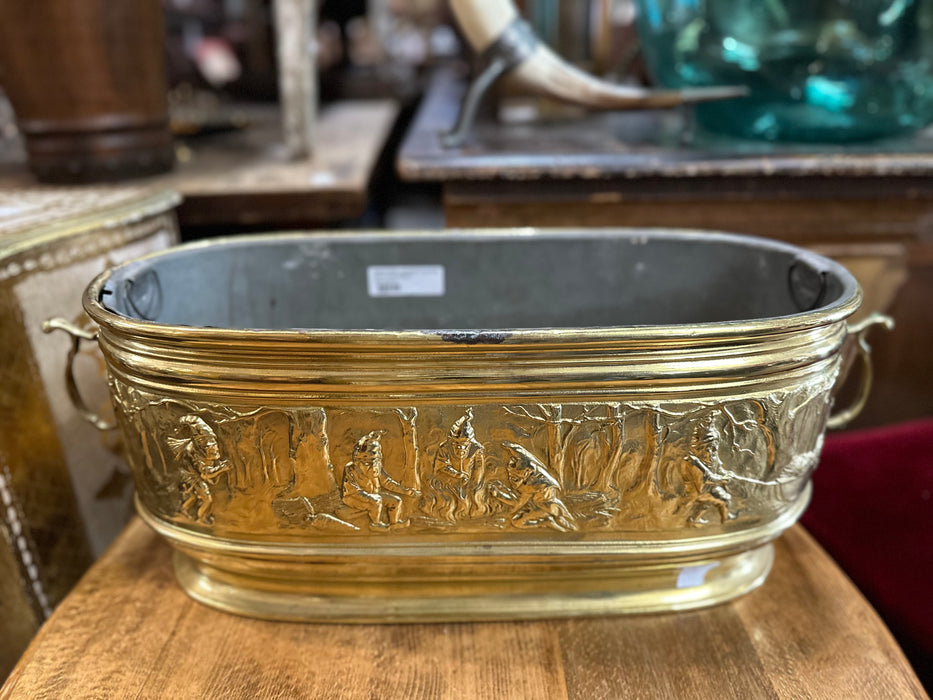 BRASS OVAL GNOMES PLANTER WITH ZINC INSERT