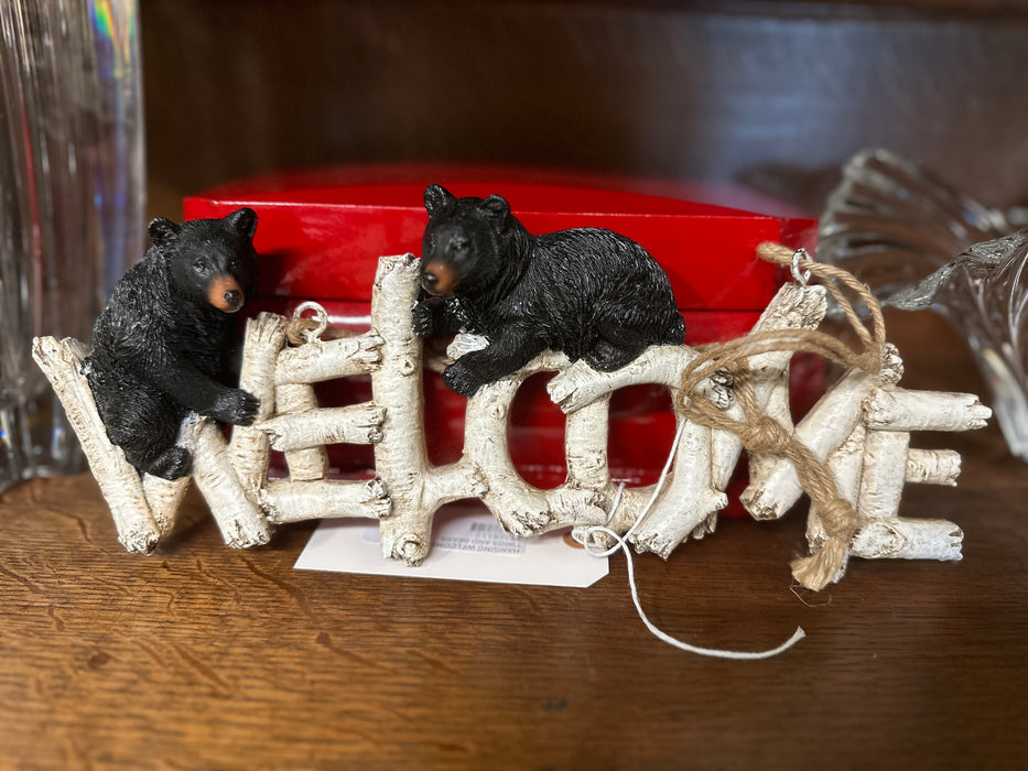 HANGING WELCOME SIGN WITH TWIGS AND BEARS