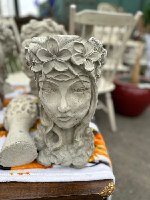 SMALL CONCRETE LADY HEAD VASE