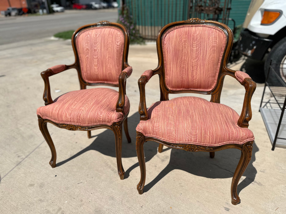 LOUIS XV ARM CHAIRS WITH PINK UPHOLSTERY