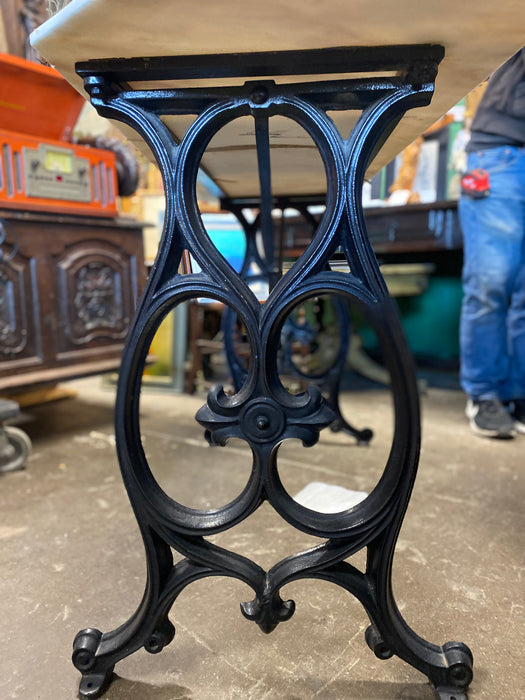 IRON INDUSTRIAL BASE WHITE MARBLE TOP CONSOLE