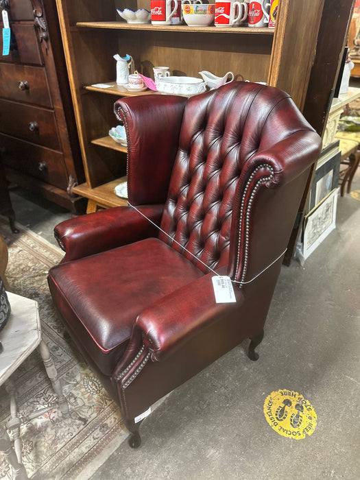 PAIR OF OXBLOOD LEATHER CHESTERFIELD HIGH BACK ARM CHAIRS