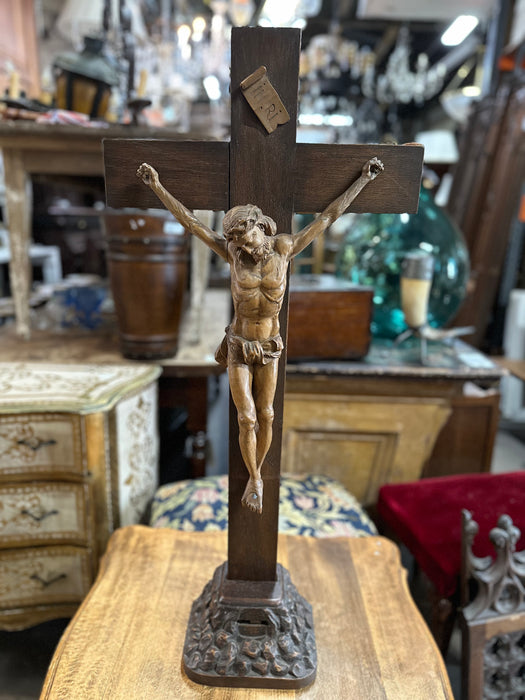 LARGE OAK CARVED CRUCIFIX