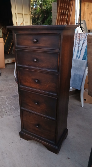 RUSTIC DARK OAK VERTICAL 5 DRAWER CHEST