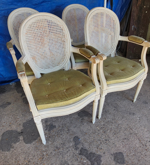 SET OF 4 LOUIS XVI PAINTED ARM CHAIRS