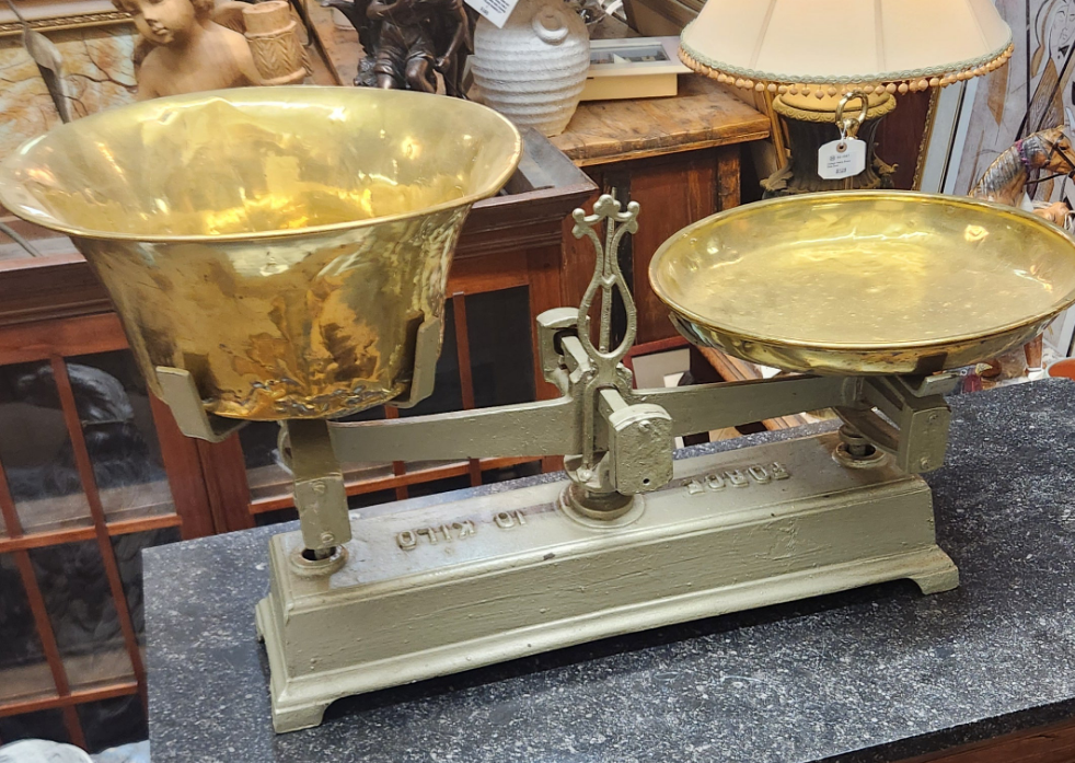 LARGE GRAY IRON AND BRASS SCALE