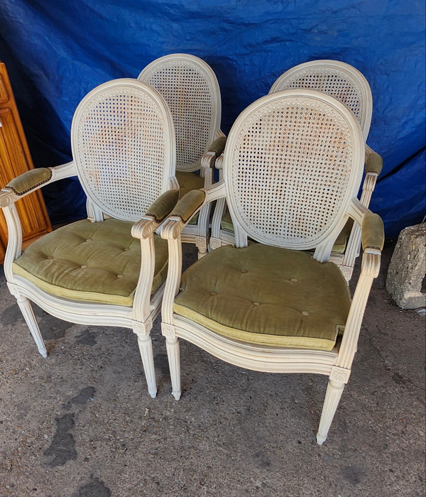 SET OF 4 LOUIS XVI PAINTED ARM CHAIRS