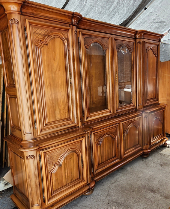 HUGE WALNUT CHINA CABINET WITH BEVELED GLASS