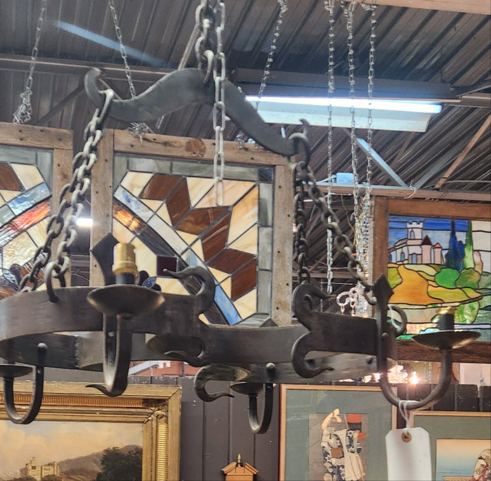ANTIQUE 4 ARM HOUR GLASS SHAPED IRON FIXTURE