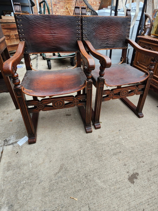 PAIR OF SPANISH LEATHER ARM CHAIRS