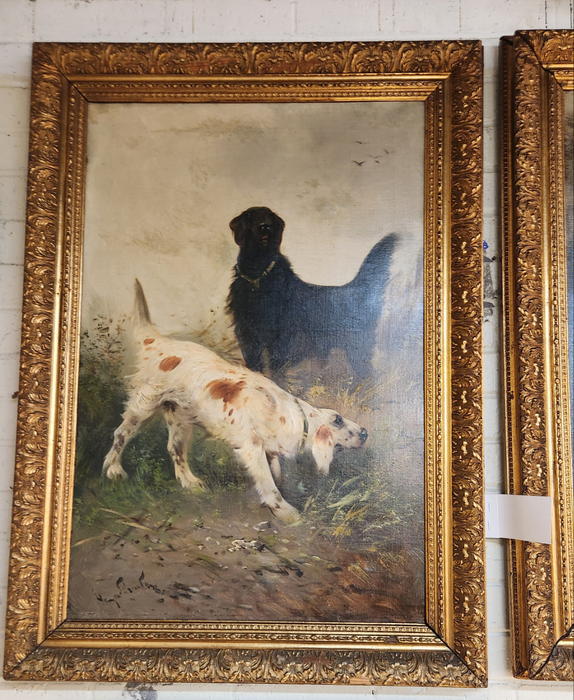 PAIR OF GILT FRAMED OIL PAINTINGs OF DOGS SIGNED SCHOUTEN