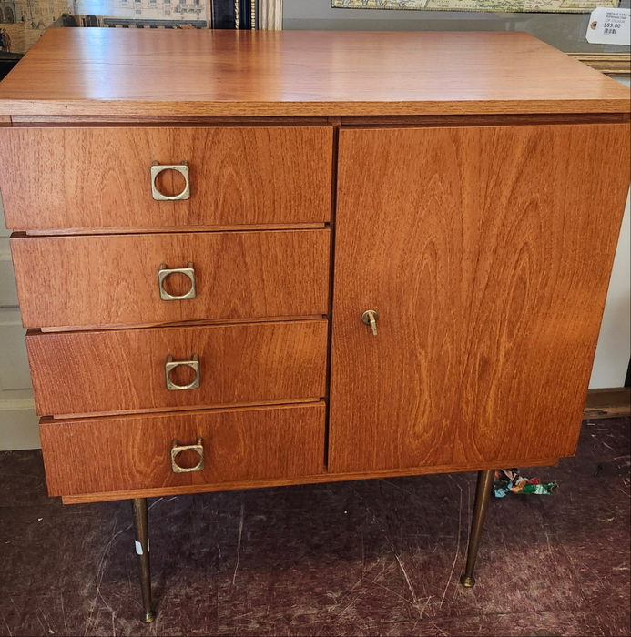 BRASS LEG TEAK MID CENTURY SMALL SIDE CABINET