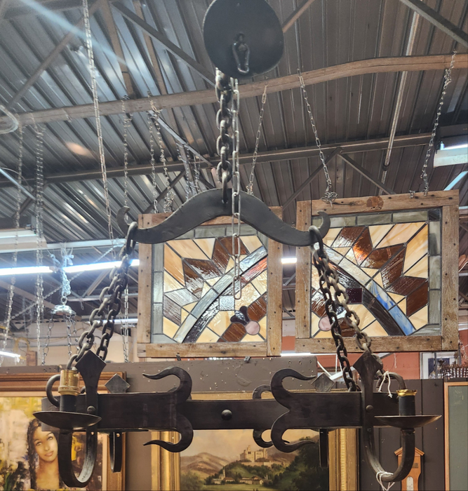 ANTIQUE 4 ARM HOUR GLASS SHAPED IRON FIXTURE
