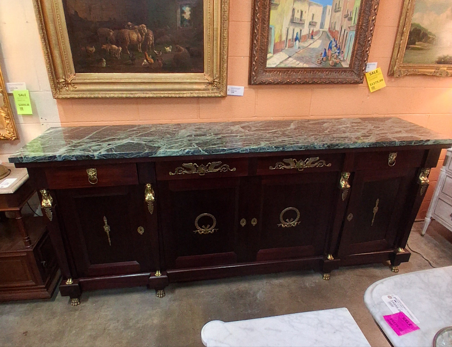 EMPIRE MAHOGANY GREEN MARBLE TOP SIDEBPARD WITH ORMOULU